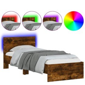 vidaXL Bettgestell mit Kopfteil und LED-Leuchten Räuchereiche 75x190cm