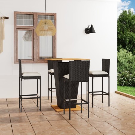 vidaXL 5-tlg. Gartenbar-Set mit Kissen Poly Rattan Schwarz