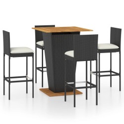 vidaXL 5-tlg. Gartenbar-Set mit Kissen Poly Rattan Schwarz