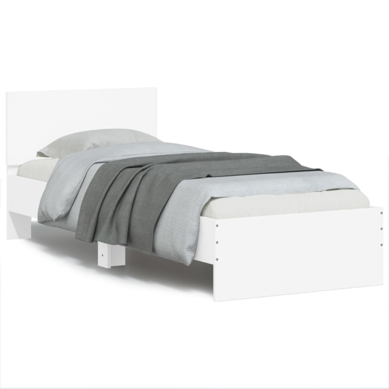 vidaXL Bettgestell mit Kopfteil und LED-Leuchten Weiß 90x190 cm vidaXL Bettgestell mit Kopfteil und LED-Leuchten Weiß 90x190 cm