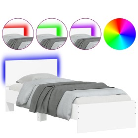 vidaXL Bettgestell mit Kopfteil und LED-Leuchten Weiß 90x190 cm