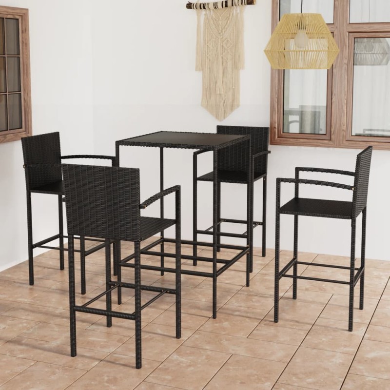 5-tlg. Gartenbar-Set Poly Rattan Schwarz 5-tlg. Gartenbar-Set Poly Rattan Schwarz