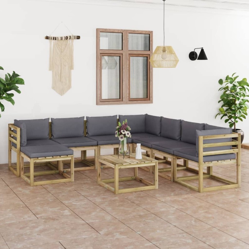 9-tlg. Garten-Lounge-Set mit Kissen Imprägniertes Kiefernholz 9-tlg. Garten-Lounge-Set mit Kissen Imprägniertes Kiefernholz