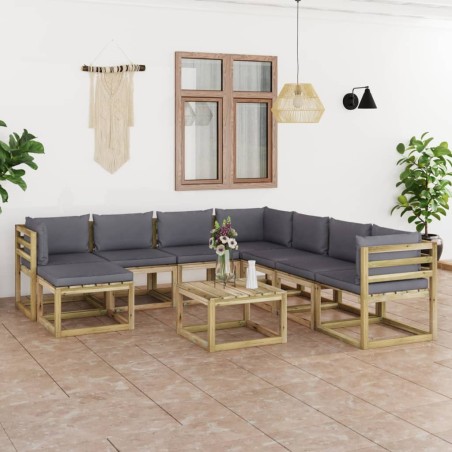 9-tlg. Garten-Lounge-Set mit Kissen Imprägniertes Kiefernholz