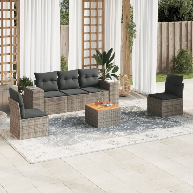vidaXL 6-tlg. Garten-Sofagarnitur mit Kissen Grau Poly Rattan vidaXL 6-tlg. Garten-Sofagarnitur mit Kissen Grau Poly Rattan