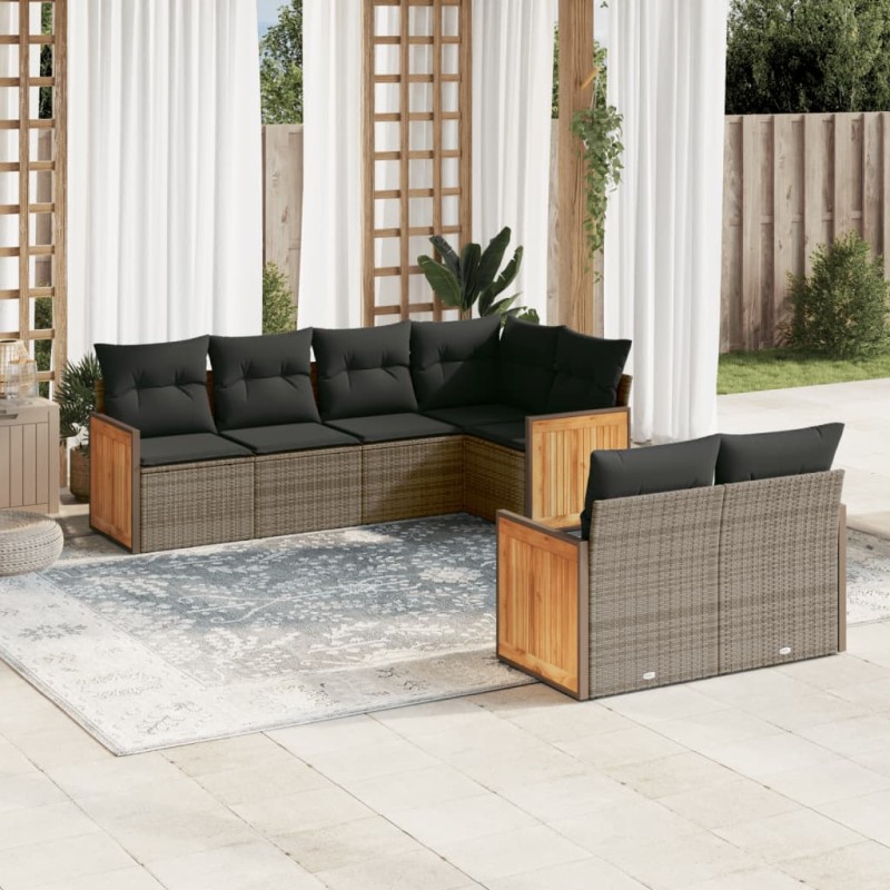vidaXL 7-tlg. Garten-Sofagarnitur mit Kissen Grau Poly Rattan vidaXL 7-tlg. Garten-Sofagarnitur mit Kissen Grau Poly Rattan