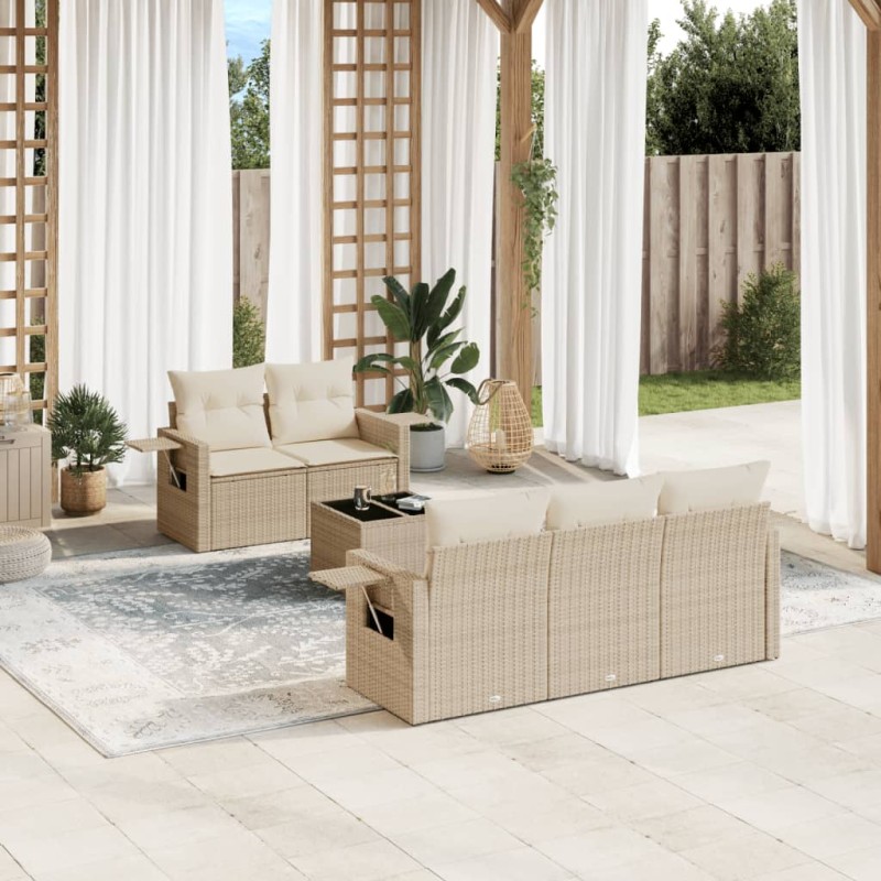 vidaXL 6-tlg. Garten-Sofagarnitur mit Kissen Beige Poly Rattan vidaXL 6-tlg. Garten-Sofagarnitur mit Kissen Beige Poly Rattan