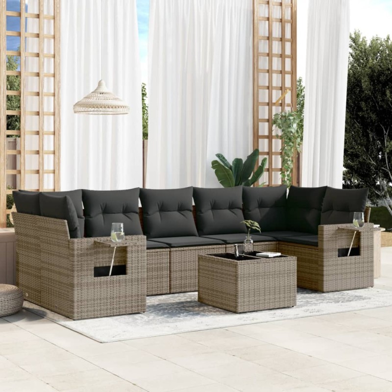 vidaXL 8-tlg. Garten-Sofagarnitur mit Kissen Grau Poly Rattan vidaXL 8-tlg. Garten-Sofagarnitur mit Kissen Grau Poly Rattan