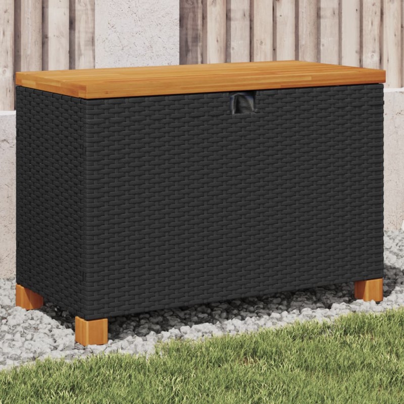 vidaXL Garten-Auflagenbox Schwarz 80x40x48 cm Poly Rattan Akazienholz vidaXL Garten-Auflagenbox Schwarz 80x40x48 cm Poly Rattan Akazienholz