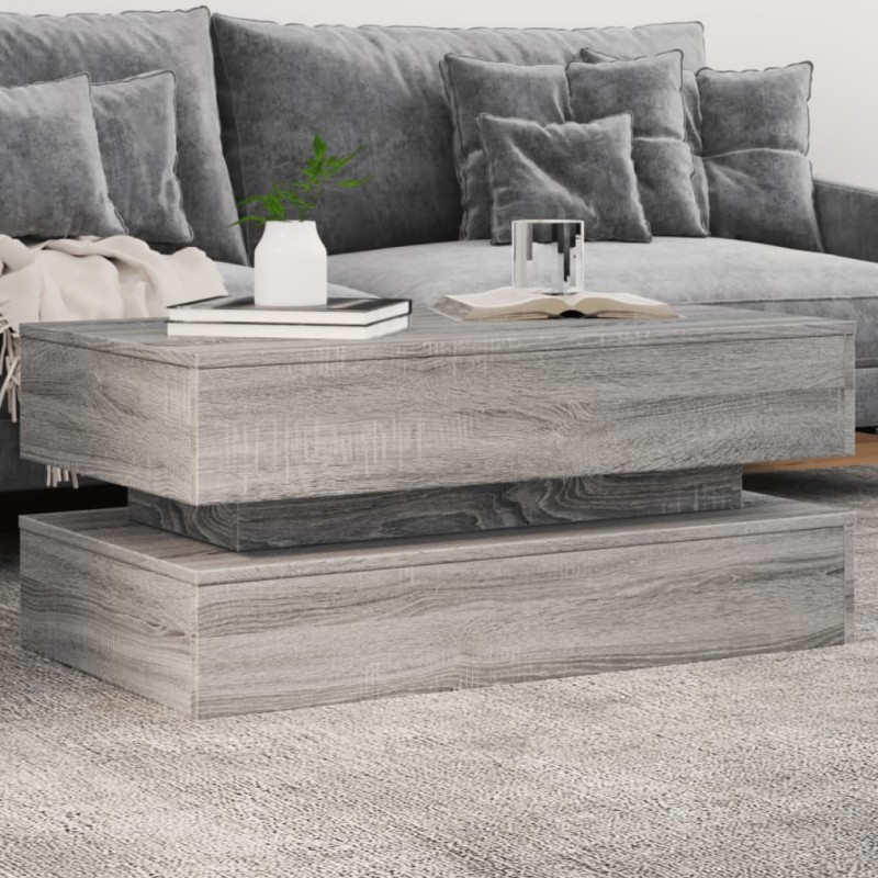 vidaXL Couchtisch mit LED-Leuchten Grau Sonoma 90x50x40 cm vidaXL Couchtisch mit LED-Leuchten Grau Sonoma 90x50x40 cm