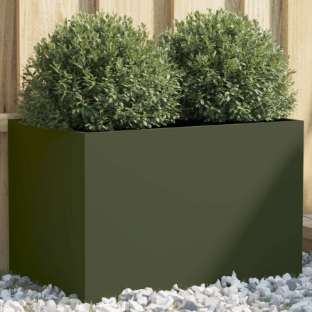 vidaXL Pflanzkübel Olivgrün 62x40x39 cm Kaltgewalzter Stahl