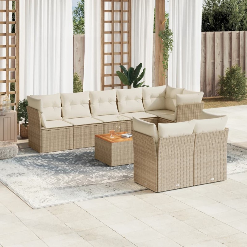 vidaXL 9-tlg. Garten-Sofagarnitur mit Kissen Beige Poly Rattan vidaXL 9-tlg. Garten-Sofagarnitur mit Kissen Beige Poly Rattan