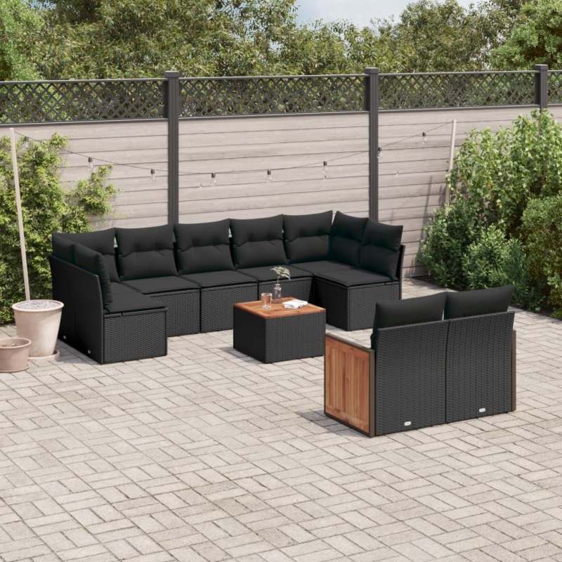 vidaXL 10-tlg. Garten-Sofagarnitur mit Kissen Schwarz Poly Rattan vidaXL 10-tlg. Garten-Sofagarnitur mit Kissen Schwarz Poly Rattan