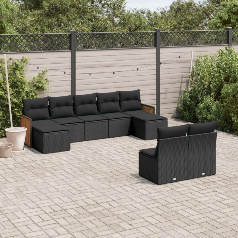 vidaXL 9-tlg. Garten-Sofagarnitur mit Kissen Schwarz Poly Rattan vidaXL 9-tlg. Garten-Sofagarnitur mit Kissen Schwarz Poly Rattan