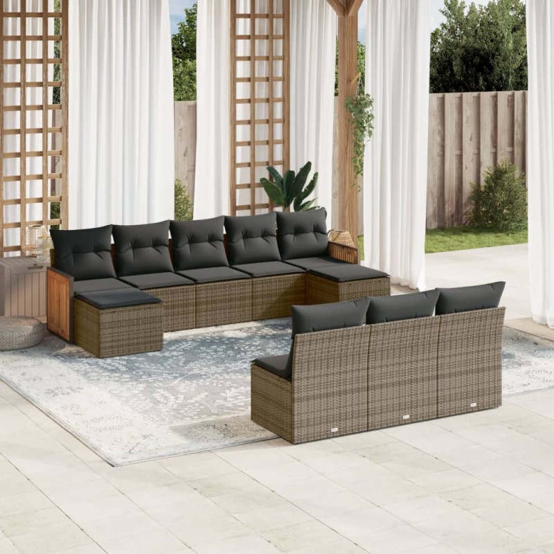vidaXL 10-tlg. Garten-Sofagarnitur mit Kissen Grau Poly Rattan vidaXL 10-tlg. Garten-Sofagarnitur mit Kissen Grau Poly Rattan