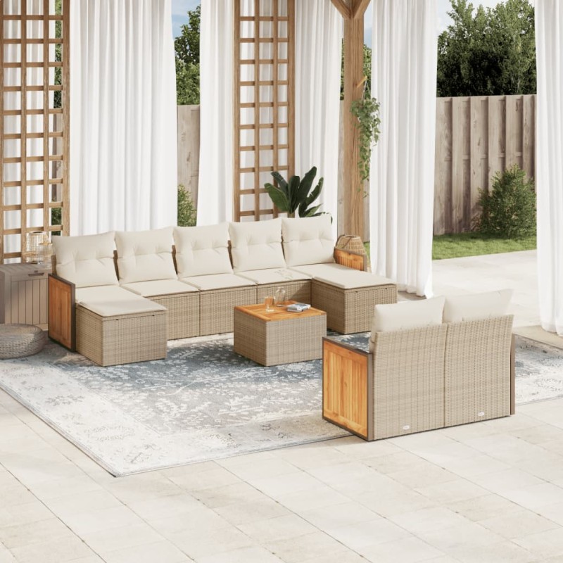 vidaXL 10-tlg. Garten-Sofagarnitur mit Kissen Beige Poly Rattan vidaXL 10-tlg. Garten-Sofagarnitur mit Kissen Beige Poly Rattan