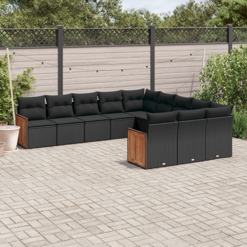 vidaXL 11-tlg. Garten-Sofagarnitur mit Kissen Schwarz Poly Rattan vidaXL 11-tlg. Garten-Sofagarnitur mit Kissen Schwarz Poly Rattan