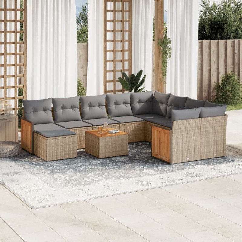 vidaXL 11-tlg. Garten-Sofagarnitur mit Kissen Beige Poly Rattan vidaXL 11-tlg. Garten-Sofagarnitur mit Kissen Beige Poly Rattan