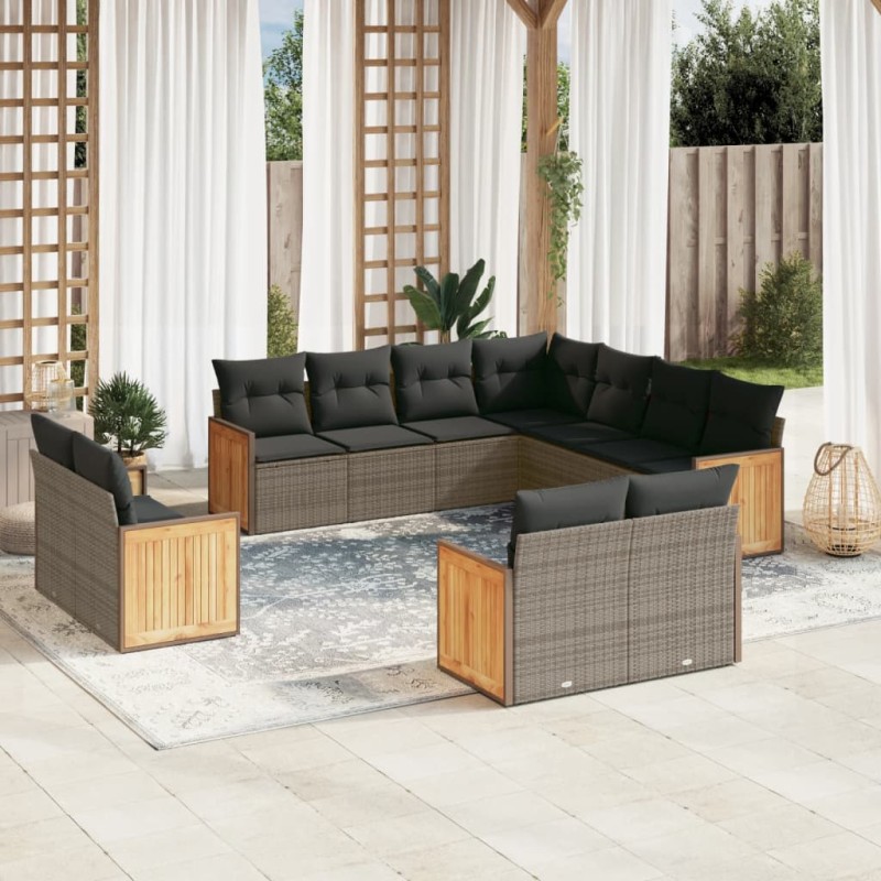 vidaXL 11-tlg. Garten-Sofagarnitur mit Kissen Grau Poly Rattan vidaXL 11-tlg. Garten-Sofagarnitur mit Kissen Grau Poly Rattan