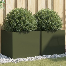 vidaXL Pflanzkübel 2 Stk. Olivgrün 49x47x46 cm Kaltgewalzter Stahl