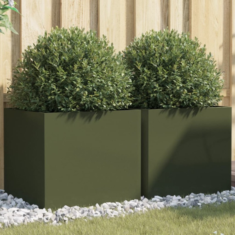 vidaXL Pflanzkübel 2 Stk. Olivgrün 49x47x46 cm Kaltgewalzter Stahl vidaXL Pflanzkübel 2 Stk. Olivgrün 49x47x46 cm Kaltgewalzter Stahl