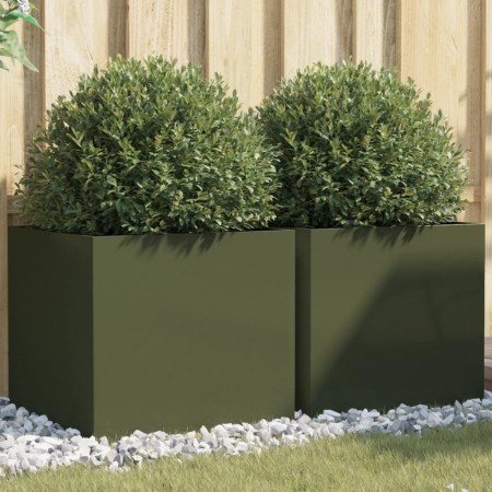 vidaXL Pflanzkübel 2 Stk. Olivgrün 49x47x46 cm Kaltgewalzter Stahl