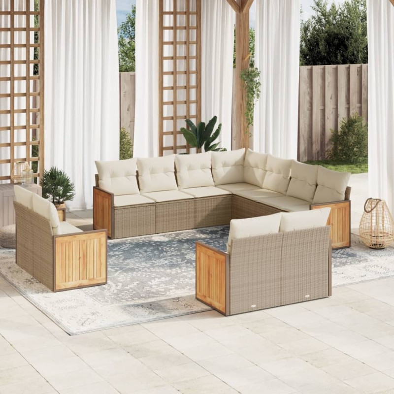 vidaXL 11-tlg. Garten-Sofagarnitur mit Kissen Beige Poly Rattan vidaXL 11-tlg. Garten-Sofagarnitur mit Kissen Beige Poly Rattan