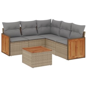 vidaXL 6-tlg. Garten-Sofagarnitur mit Kissen Beige Poly Rattan