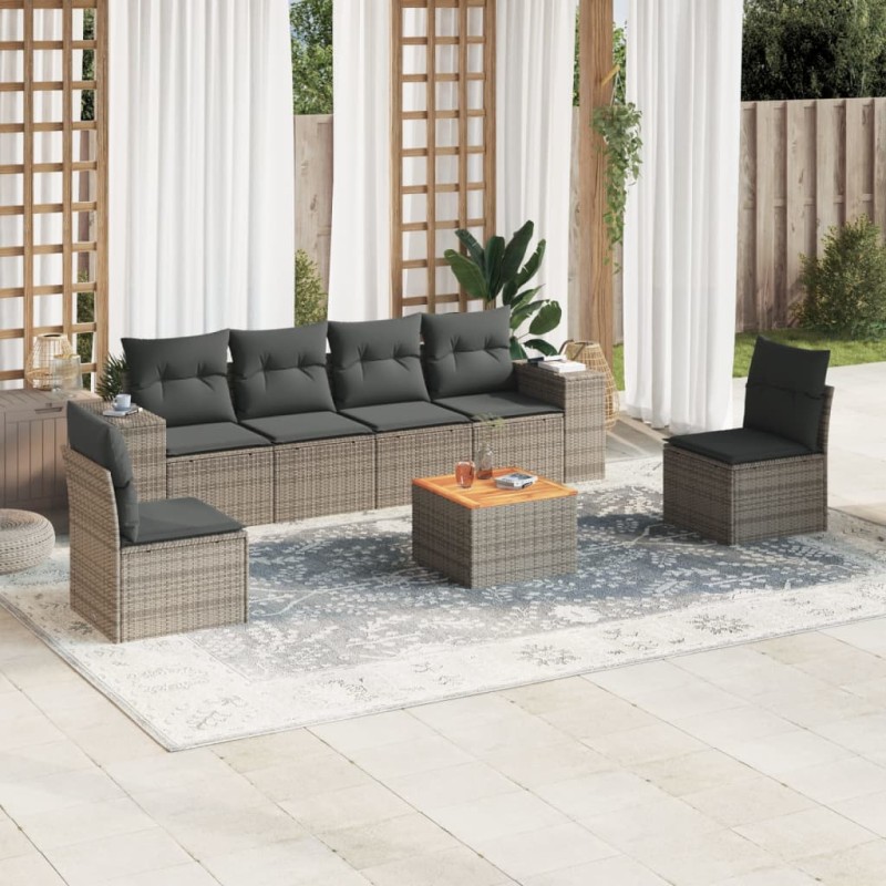 vidaXL 7-tlg. Garten-Sofagarnitur mit Kissen Grau Poly Rattan vidaXL 7-tlg. Garten-Sofagarnitur mit Kissen Grau Poly Rattan