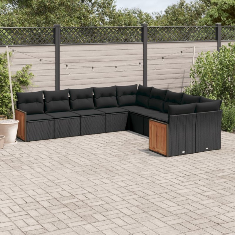 vidaXL 10-tlg. Garten-Sofagarnitur mit Kissen Schwarz Poly Rattan vidaXL 10-tlg. Garten-Sofagarnitur mit Kissen Schwarz Poly Rattan