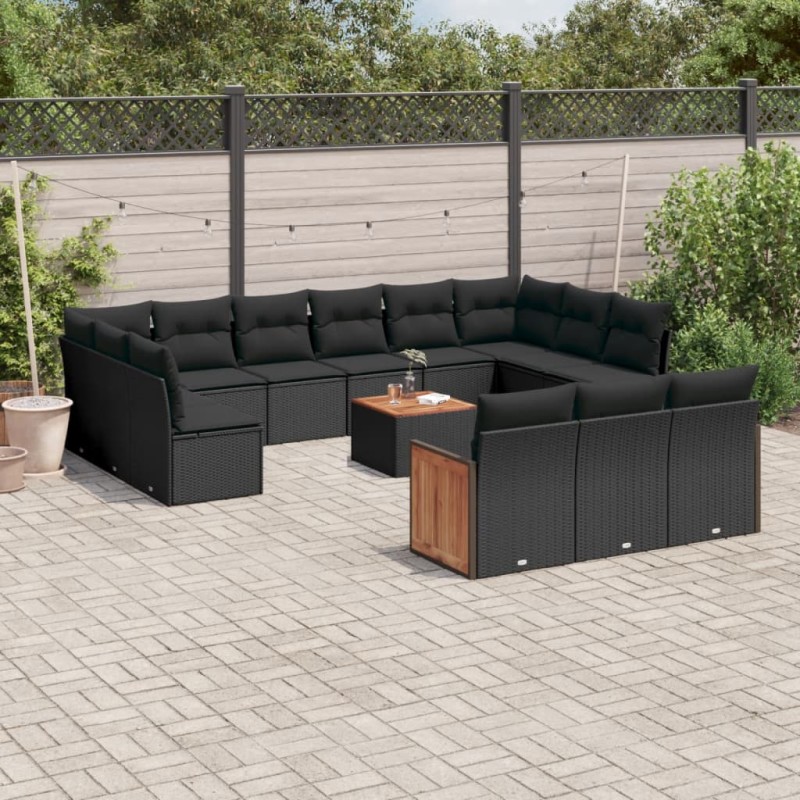 vidaXL 14-tlg. Garten-Sofagarnitur mit Kissen Schwarz Poly Rattan vidaXL 14-tlg. Garten-Sofagarnitur mit Kissen Schwarz Poly Rattan