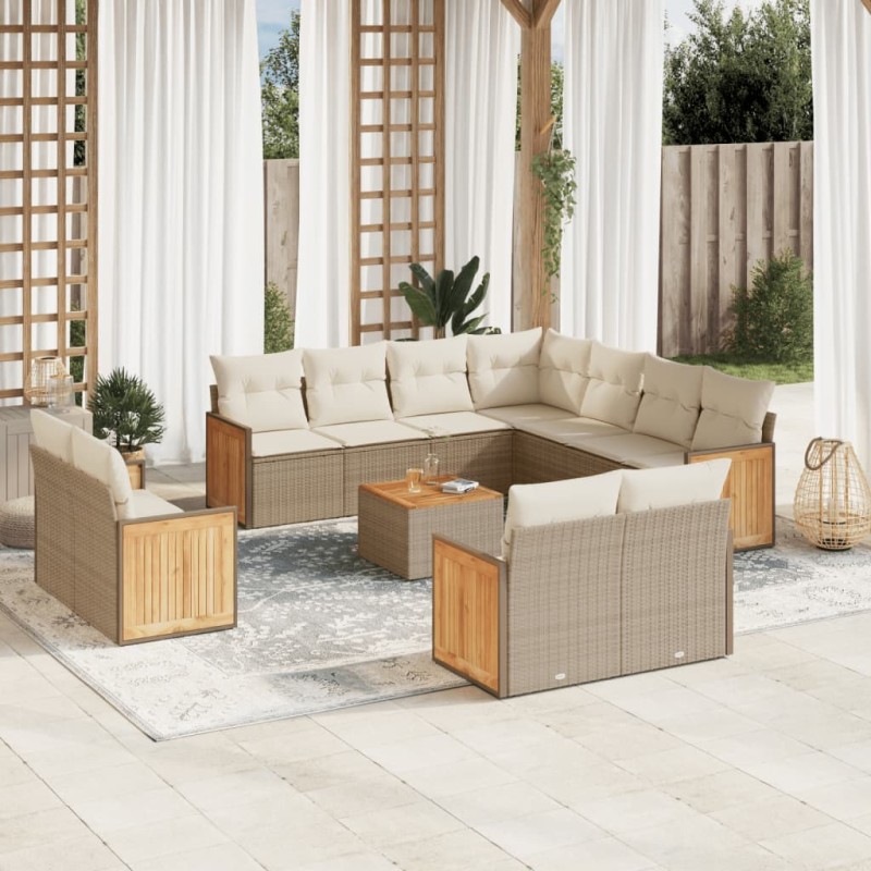 vidaXL 12-tlg. Garten-Sofagarnitur mit Kissen Beige Poly Rattan vidaXL 12-tlg. Garten-Sofagarnitur mit Kissen Beige Poly Rattan