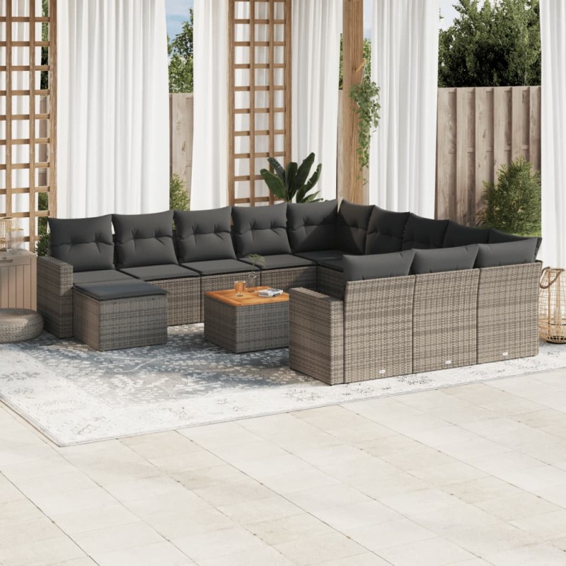 vidaXL 13-tlg. Garten-Sofagarnitur mit Kissen Grau Poly Rattan vidaXL 13-tlg. Garten-Sofagarnitur mit Kissen Grau Poly Rattan