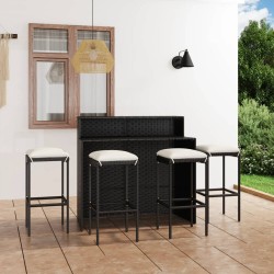 5-tlg. Gartenbar-Set mit Kissen Schwarz