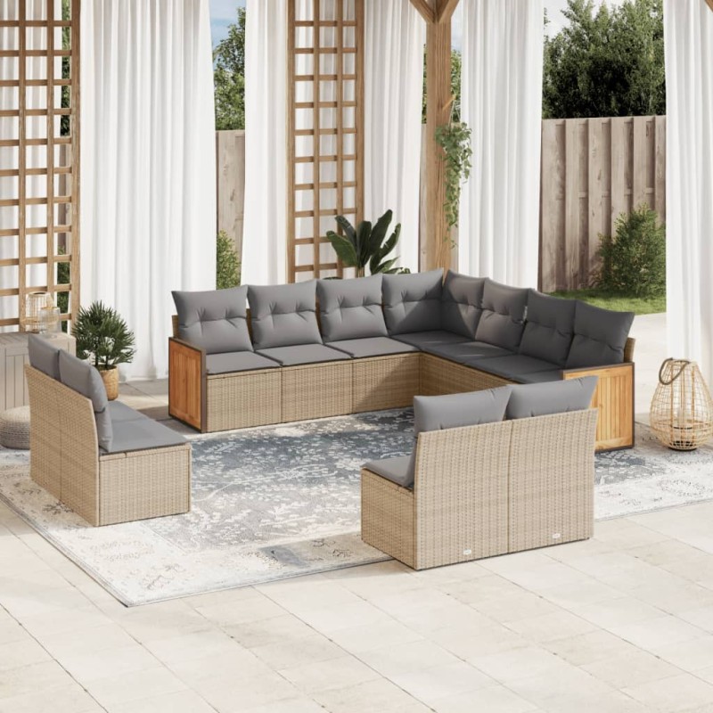 vidaXL 11-tlg. Garten-Sofagarnitur mit Kissen Beige Poly Rattan vidaXL 11-tlg. Garten-Sofagarnitur mit Kissen Beige Poly Rattan
