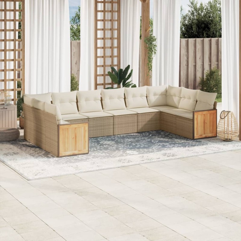 vidaXL 10-tlg. Garten-Sofagarnitur mit Kissen Beige Poly Rattan vidaXL 10-tlg. Garten-Sofagarnitur mit Kissen Beige Poly Rattan