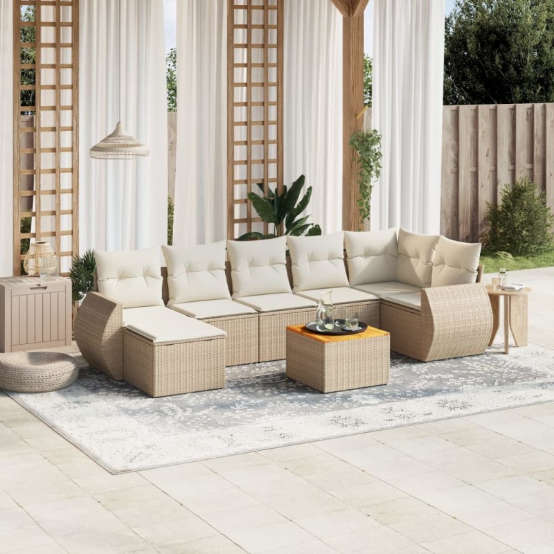 vidaXL 8-tlg. Garten-Sofagarnitur mit Kissen Beige Poly Rattan vidaXL 8-tlg. Garten-Sofagarnitur mit Kissen Beige Poly Rattan