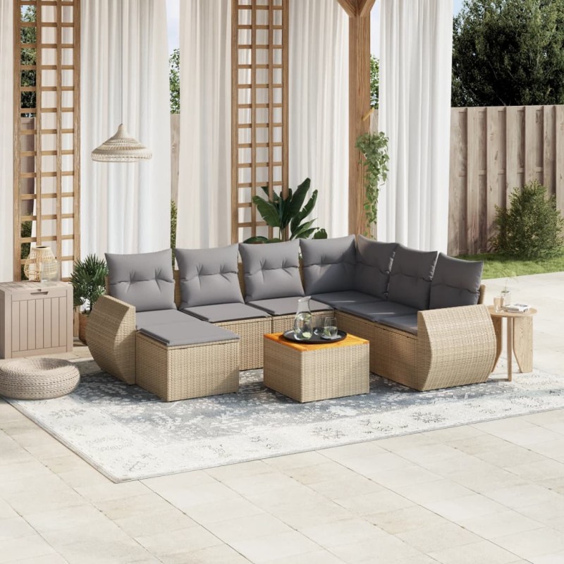 vidaXL 8-tlg. Garten-Sofagarnitur mit Kissen Beige Poly Rattan vidaXL 8-tlg. Garten-Sofagarnitur mit Kissen Beige Poly Rattan