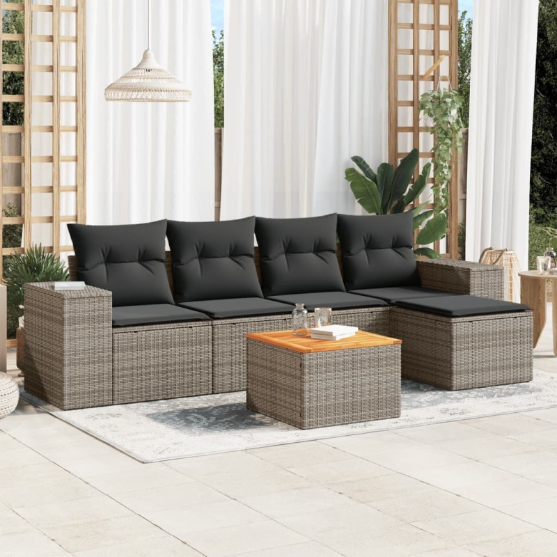 vidaXL 6-tlg. Garten-Sofagarnitur mit Kissen Grau Poly Rattan vidaXL 6-tlg. Garten-Sofagarnitur mit Kissen Grau Poly Rattan