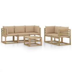 6-tlg. Garten-Lounge-Set mit Beige Kissen