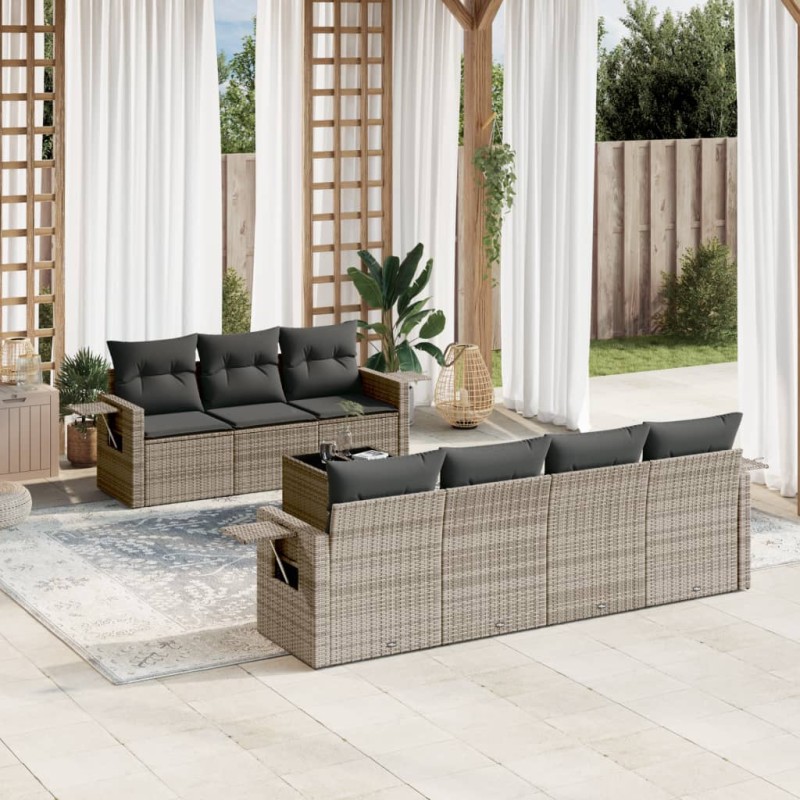 vidaXL 8-tlg. Garten-Sofagarnitur mit Kissen Grau Poly Rattan vidaXL 8-tlg. Garten-Sofagarnitur mit Kissen Grau Poly Rattan