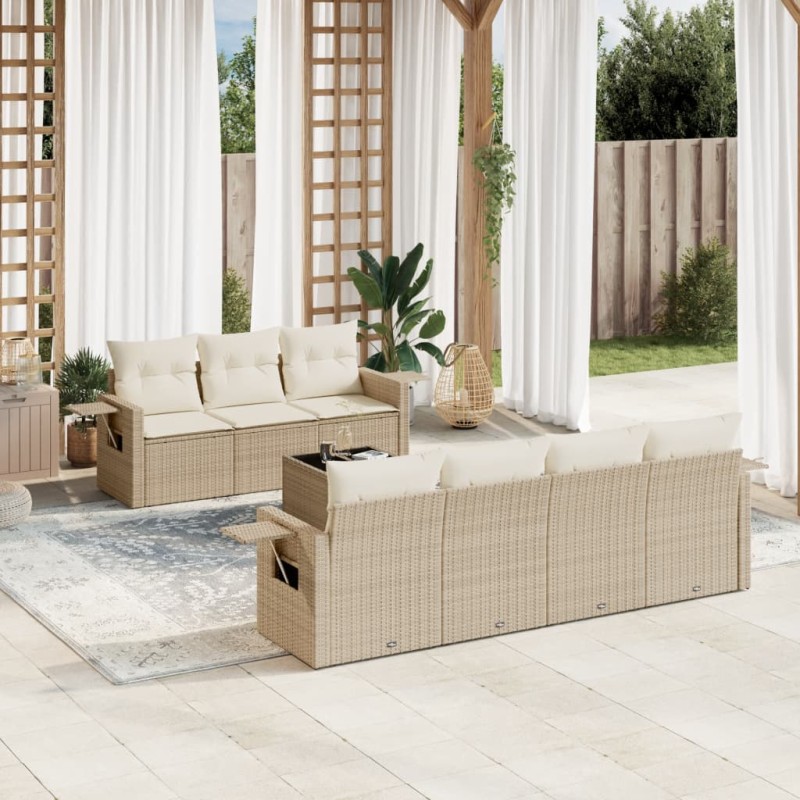 vidaXL 8-tlg. Garten-Sofagarnitur mit Kissen Beige Poly Rattan vidaXL 8-tlg. Garten-Sofagarnitur mit Kissen Beige Poly Rattan