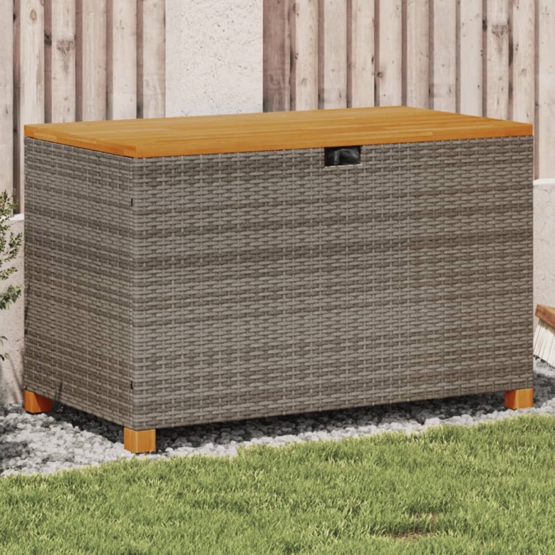 vidaXL Gartentruhe Grau 110x55x63 cm Poly Rattan Akazienholz vidaXL Gartentruhe Grau 110x55x63 cm Poly Rattan Akazienholz