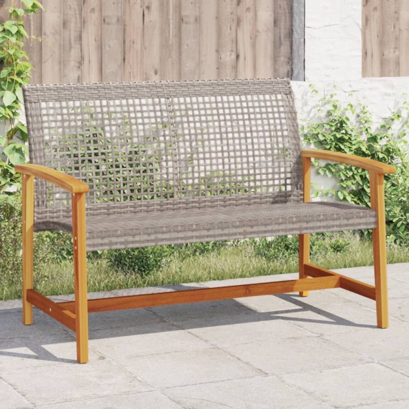 vidaXL Gartenbank Grau 112 cm Poly Rattan und Akazienholz vidaXL Gartenbank Grau 112 cm Poly Rattan und Akazienholz