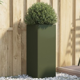 vidaXL Pflanzkübel Olivgrün 32x27,5x75 cm Kaltgewalzter Stahl