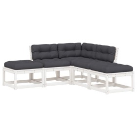 vidaXL 5-tlg. Garten-Sofagarnitur mit Kissen Weiß Massivholz Kiefer