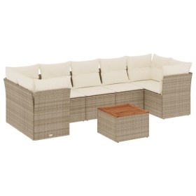 vidaXL 8-tlg. Garten-Sofagarnitur mit Kissen Beige Poly Rattan