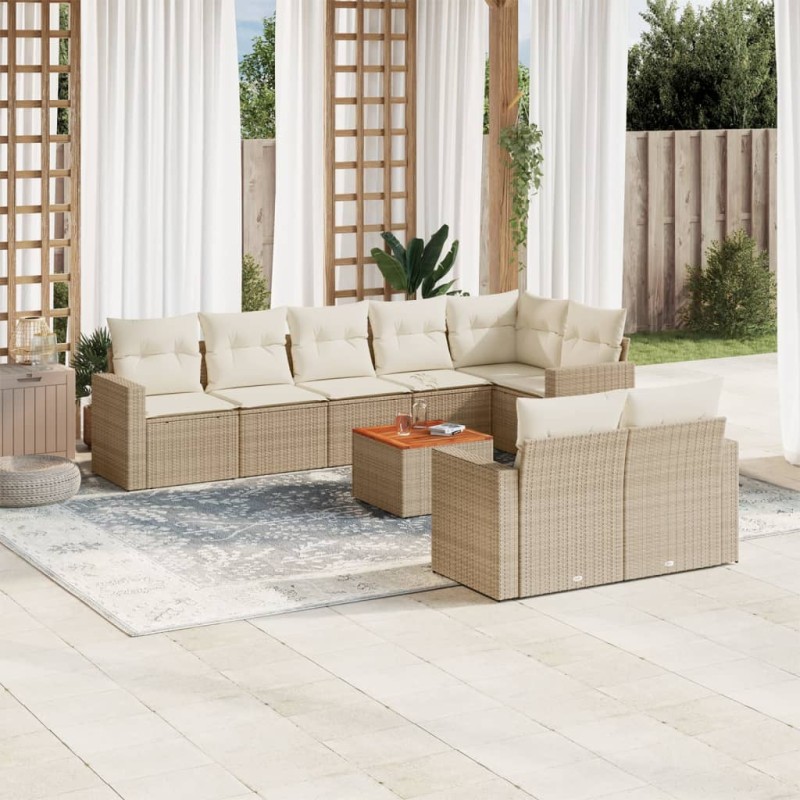 vidaXL 9-tlg. Garten-Sofagarnitur mit Kissen Beige Poly Rattan vidaXL 9-tlg. Garten-Sofagarnitur mit Kissen Beige Poly Rattan