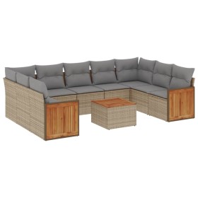 vidaXL 10-tlg. Garten-Sofagarnitur mit Kissen Beige Poly Rattan