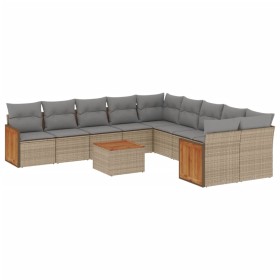 vidaXL 11-tlg. Garten-Sofagarnitur mit Kissen Beige Poly Rattan